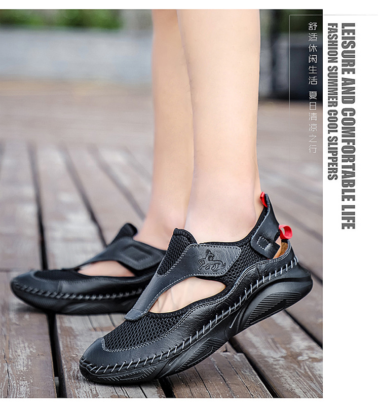 Cross-border large-sized outdoor wading light-soled sports sandals, men's trendy summer Korean version cowhide toe cap beach shoes, clogs undefined