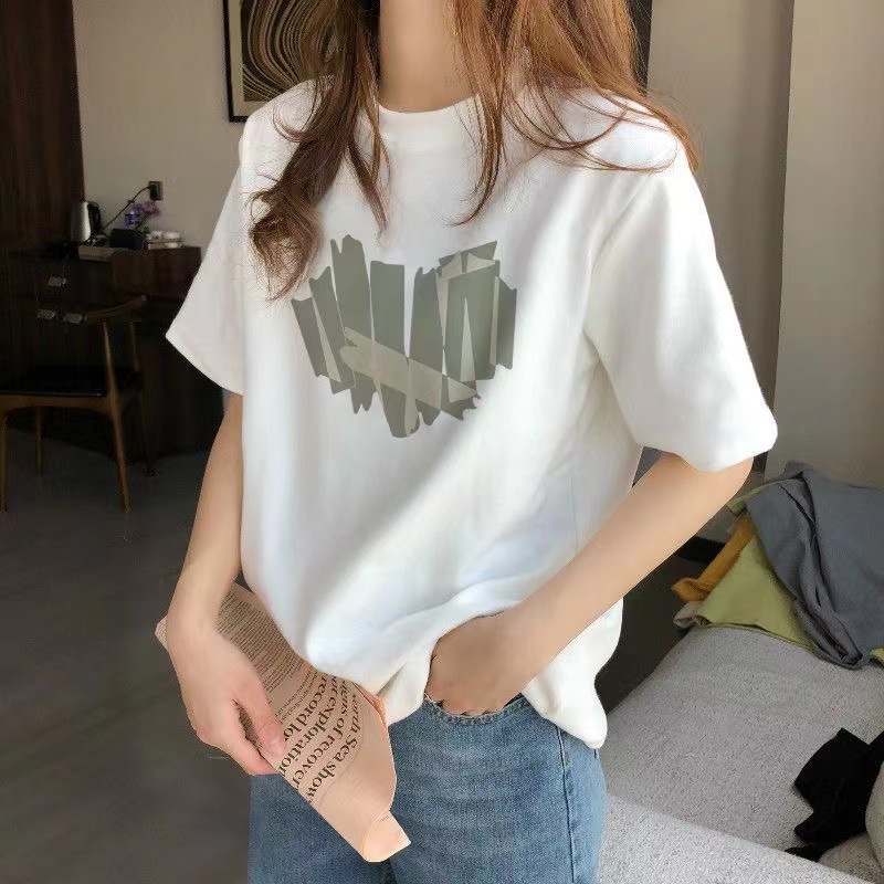 正肩纯棉短袖t恤女夏季薄款年新款宽松白色t桖显瘦半袖上衣潮|undefined