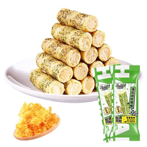 Dropshipping bulk casual Internet celebrity snacks individually packaged front desk reception crispy seaweed and meat floss egg rolls