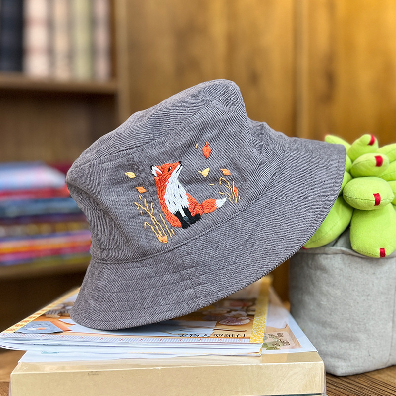 Lu bordado a mano diy sombrero de pescador sombrero de deportes para hombres y mujeres estudiantes sombrero de flores de dibujos animados casuales coreanos