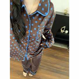 露思同款波点法兰绒睡衣女冬季新款保暖长袖长裤休闲家居服套装潮