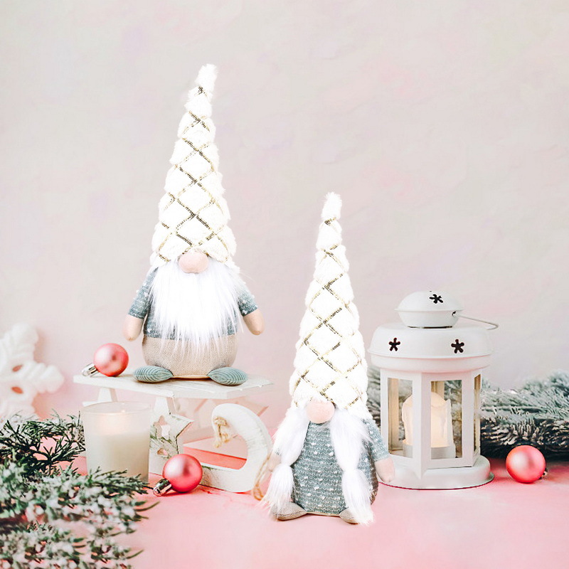 Nuevas decoraciones navideñas transfronterizas, adornos para ancianos sin rostro, sombreros de Navidad, muñecos de peluche enanos sentados