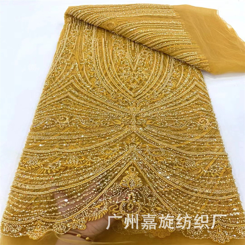 High-End Milky White Beads Embroidered Wedding Dress Evening Dress Embroidered Fabric Beaded Wedding Lace