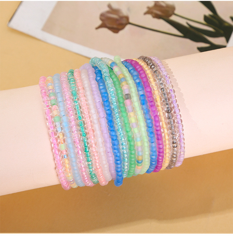 Joyas transfronterizas europeas y americanas, verano, perlas luminosas de colores de todo fósforo, tobillera de cuentas de arroz, pulsera creativa simple, marea de playa multiusos