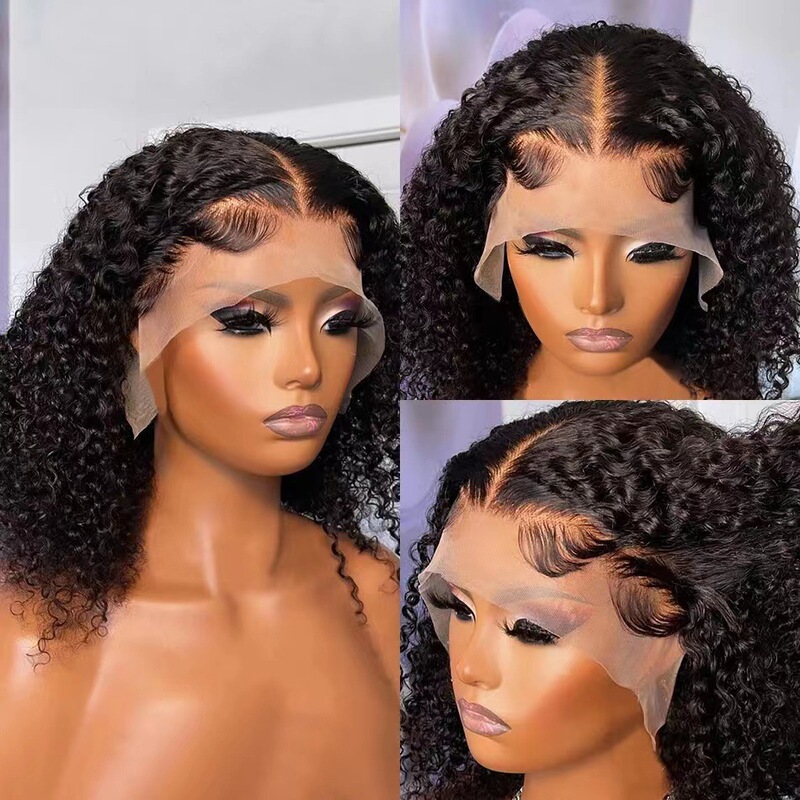 Amazon Cross-Border Women's Wig Front Lace Small Curly Afro Curl Bobo Wig Headgear Human Hair