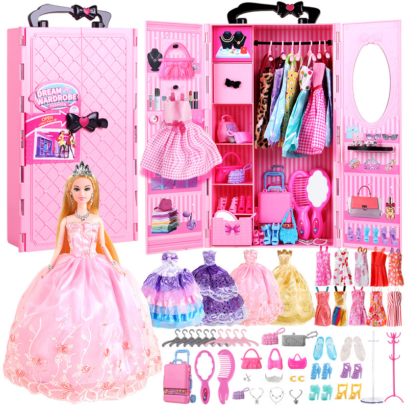 Children's Barbie Pink Dress-Up Wardrobe Wedding Dress Doll Play House Toys Birthday Gift Set Cross-Border Children's Barbie Pink Dress-Up Wardrobe Wedding Dress Doll Play House Toys Birthday Gift Set Cross-Border