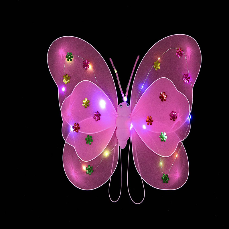 Mariposa luminosa alas de niña espalda juguetes flash niños maravillosos hadas varitas mágicas hadas flores set de tres piezas