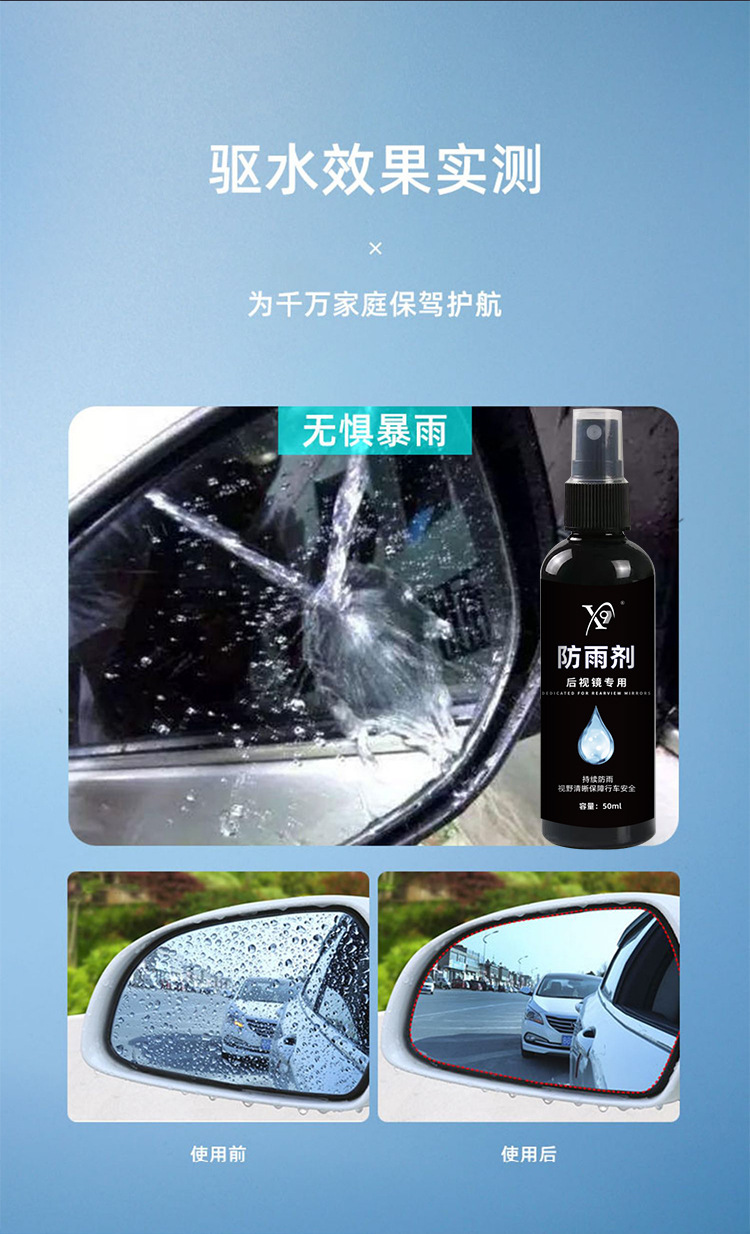 Car windshield rain repellent, car window and rearview mirror anti-rain spray, anti-fog water-repellent coating agent, OEM customization