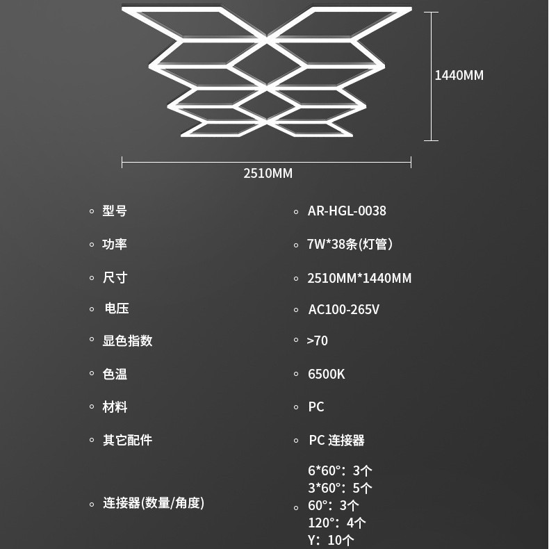 lámpara de panal lámpara de lavado de automóviles sala de juegos de fondo sala de exposiciones lámpara de iluminación de cable colgante se puede empalmar lámpara hexagonal lámpara de panal RGB