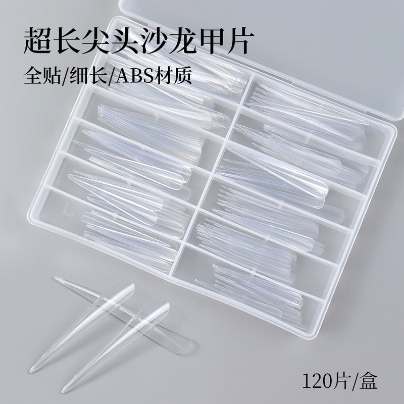 European and American Cross-Border Long Salon Wearable Nails Stiletto Heels Long Tips 120Pcs Boxed Transparent Thin Dog Extended Nails
