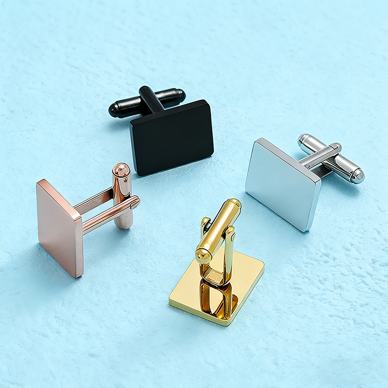 Factory Direct Sales New Product Cufflinks Men's Shirt Cufflinks Stainless Steel Cross-Border 18X14Mm Rectangular Cufflinks