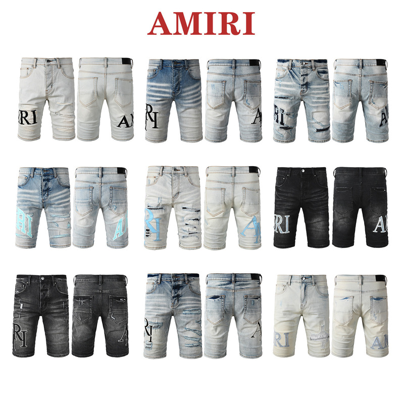 Foreign Trade Cross-Border European and American Trendy Brand Amiri Hiphop Amiri Hip-Hop Ripped Distressed Denim Shorts Foreign Trade Cross-Border European and American Trendy Brand Amiri Hiphop Amiri Hip-Hop Ripped Distressed Denim Shorts