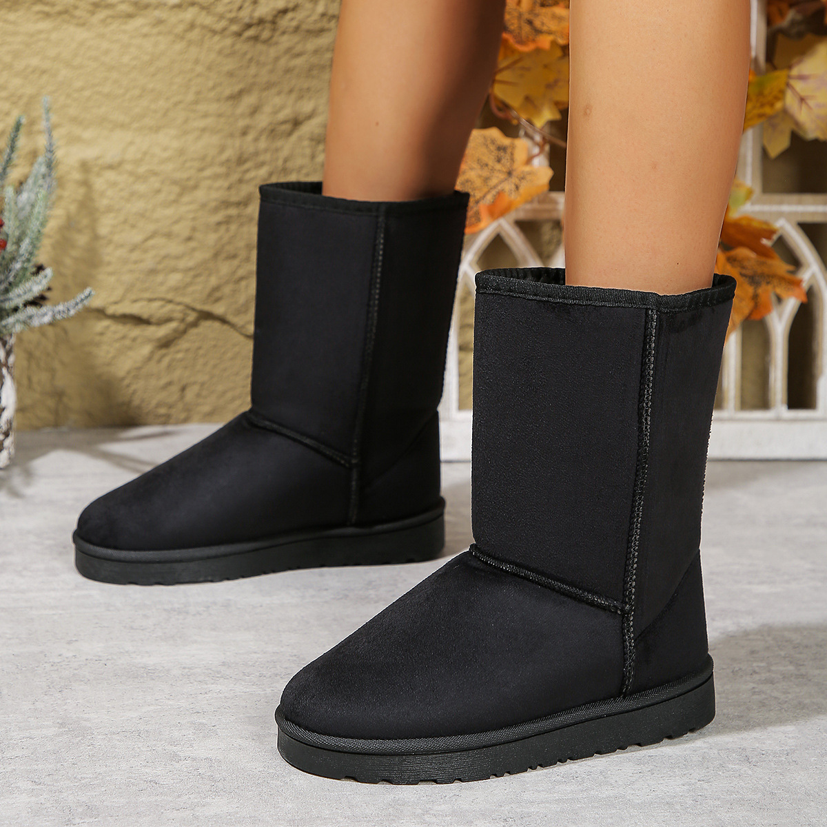 Ziemas augstas caurules siltas ar biezu dibenu un kokvilnas zābakiem_voghion.com