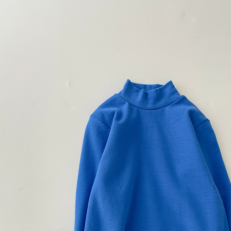 Camiseta de cuello alto para niños 2026, color liso, lana elástica, camiseta de cuello medio para niñas.
