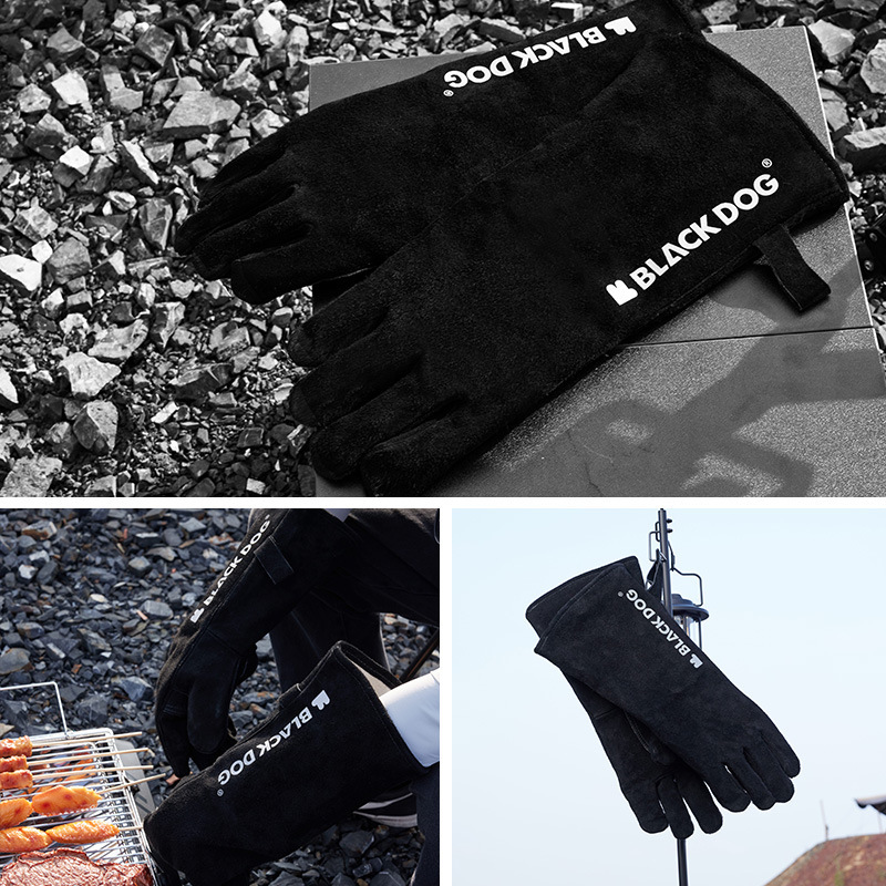 BLACKDOG 검은 개 난연성 단열 장갑 소가죽 고온 방지 단열 화상 방지 야외 캠핑 피크닉 장갑