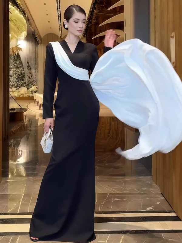 2025年欧美亚马逊外贸秋季新款仙女设计款法式气质显瘦温柔长裙|undefined