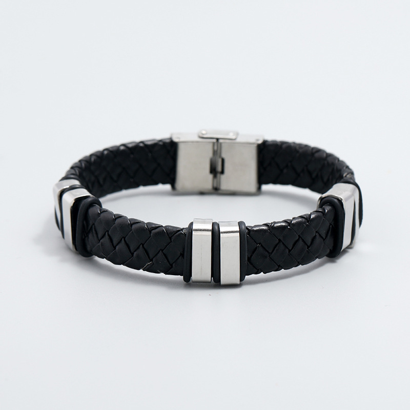 Simple woven stainless steel leather bracelet menu0027s jewelry bracelet