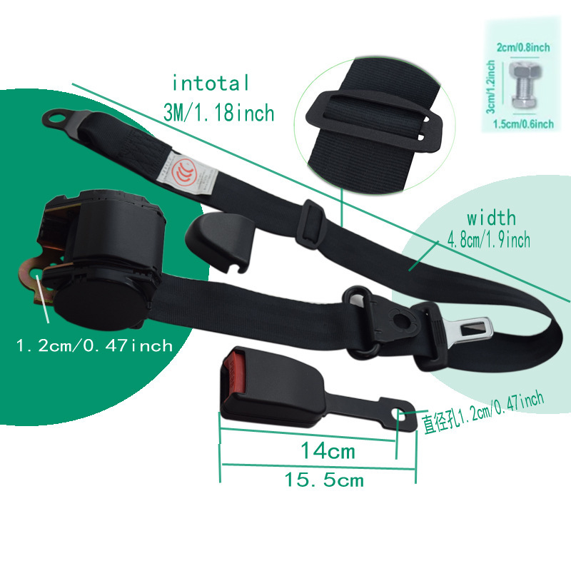 Car Seat Belts for Buses, Trucks and Buses, Automatic Retractable Three-Point Main and Passenger Seat Belts Including Emergency Locking Seat Belts