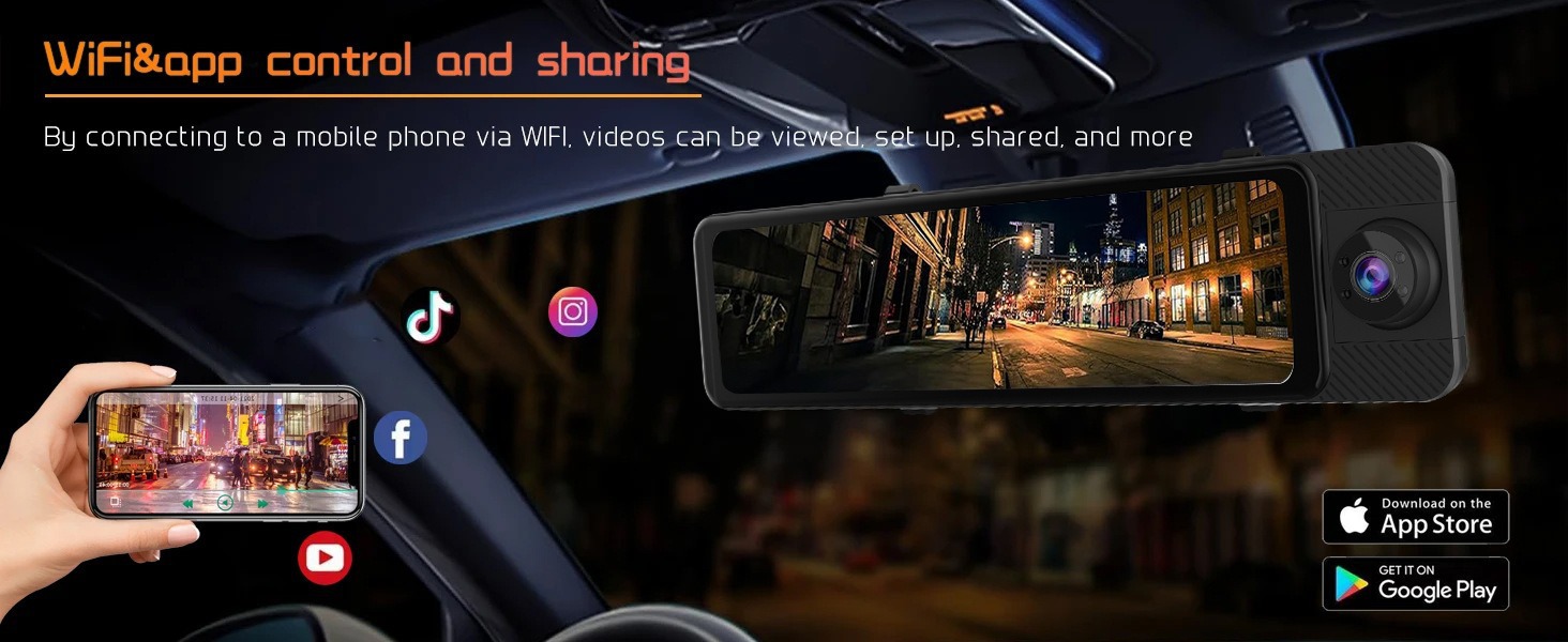 New 11inch HD 4K Bluetooth Wireless Carplay/Android Auto Dual-Lens Dash Cam with WiFi