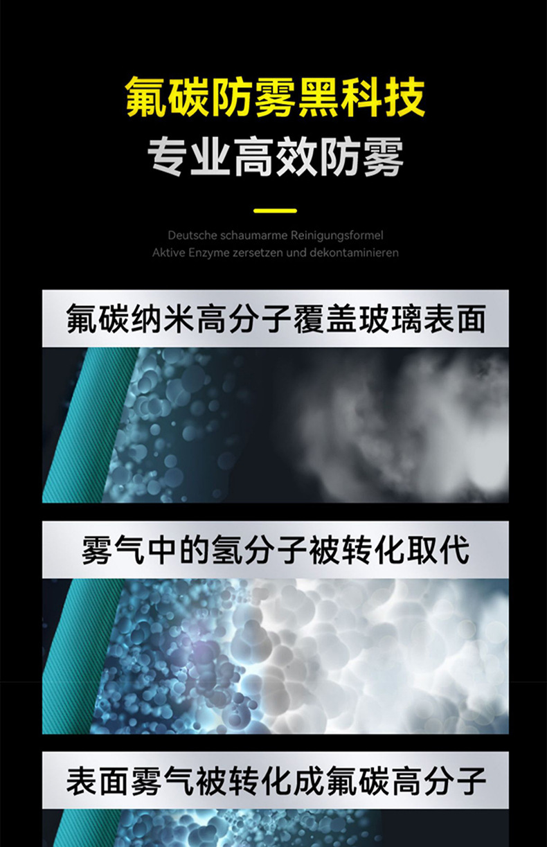 Anti-fog agent for car windshields, long-lasting defogger for car windows and rearview mirrors, rainproof spray, gentle formula