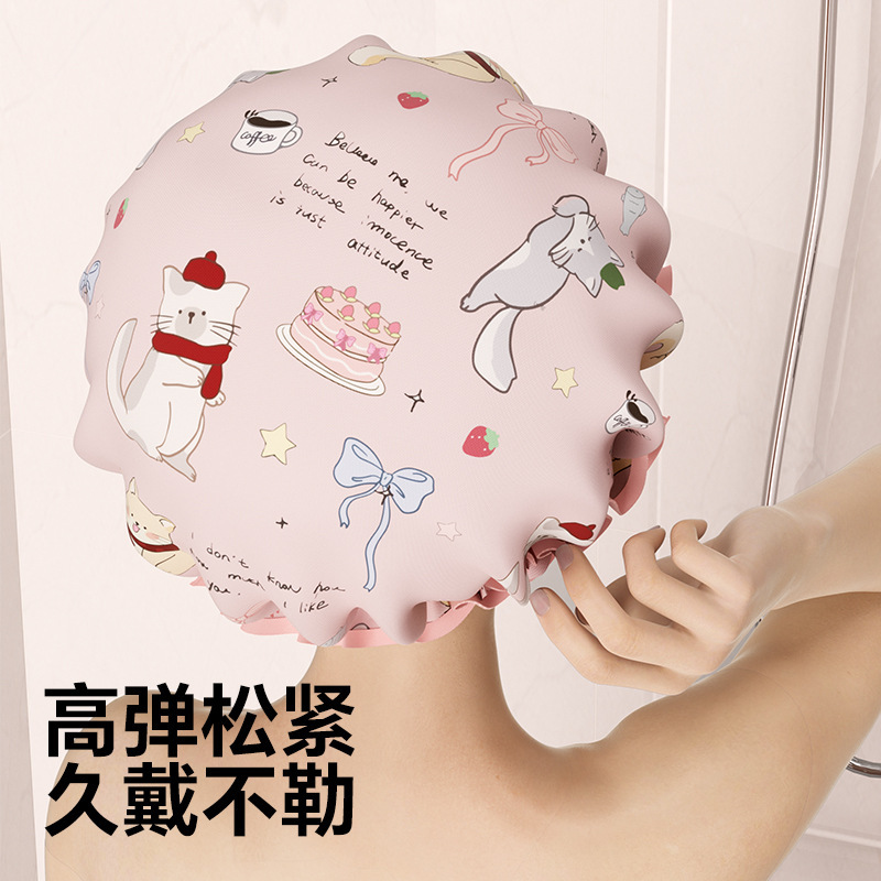 Amazon doble sombrero de baño de dibujos animados para mujeres adultos impermeable engrosado bañador lindo sombrero de ducha al por mayor
