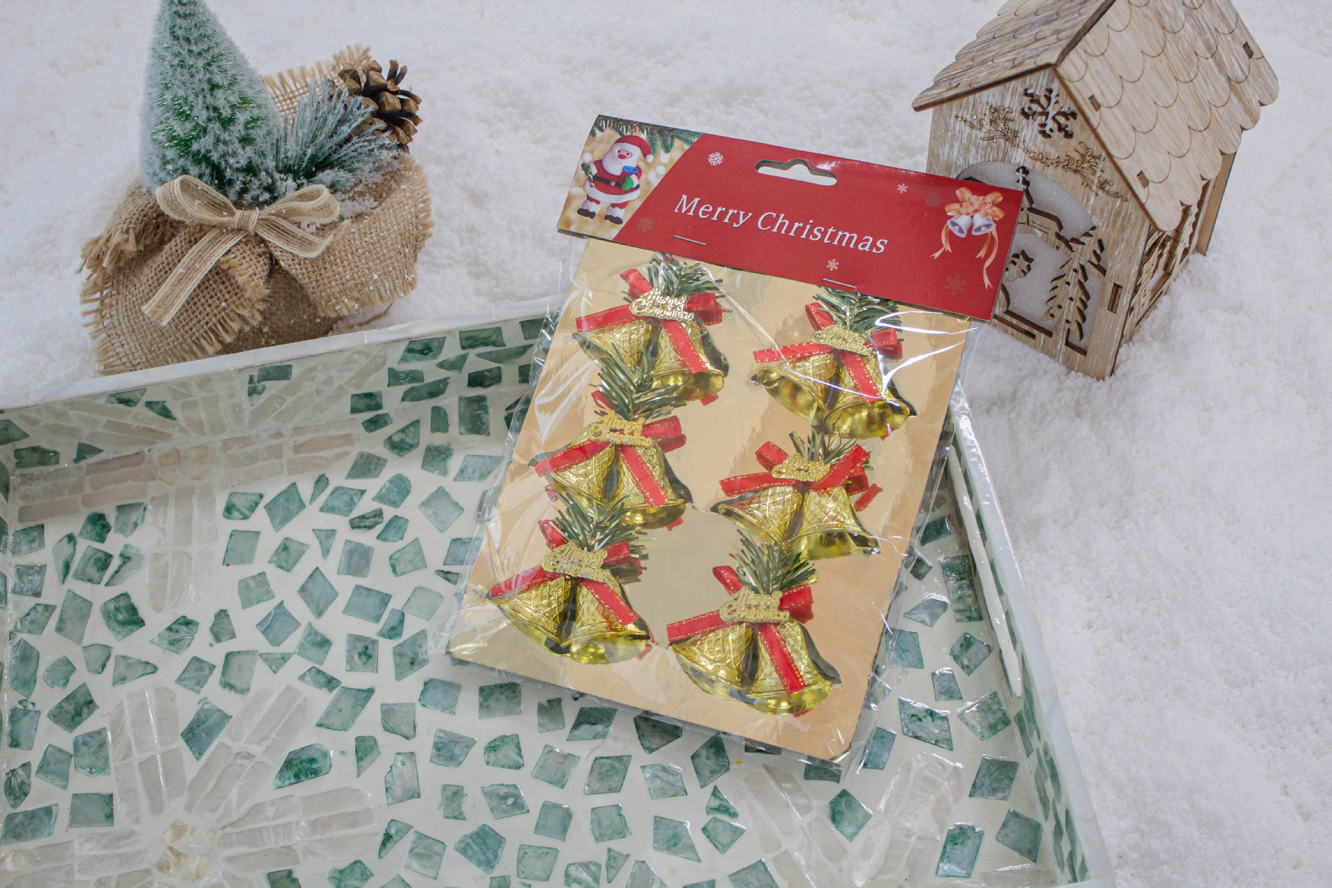 3cm campanas de oro personalizadas decoraciones navideñas plásticas galvanizadas string árbol de Navidad colgante accesorios DIY