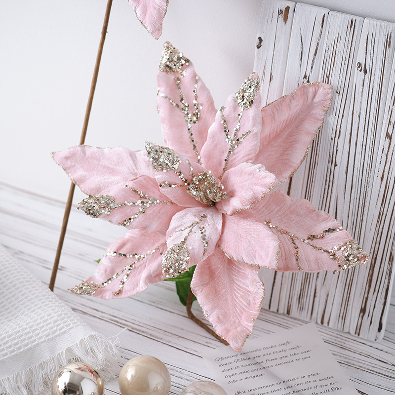 Buscando nuevos árboles de Navidad decoraciones de flores de Navidad 40cm super grande de alta calidad teñido de flores simuladas arreglos de flores de Navidad