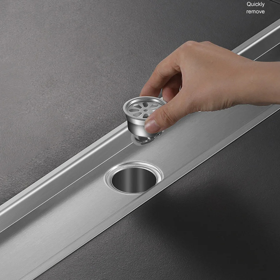 drenaje de piso largo invisible rectangular antiolor a prueba de insectos de doble cara baño alargado drenaje puede incrustar azulejos