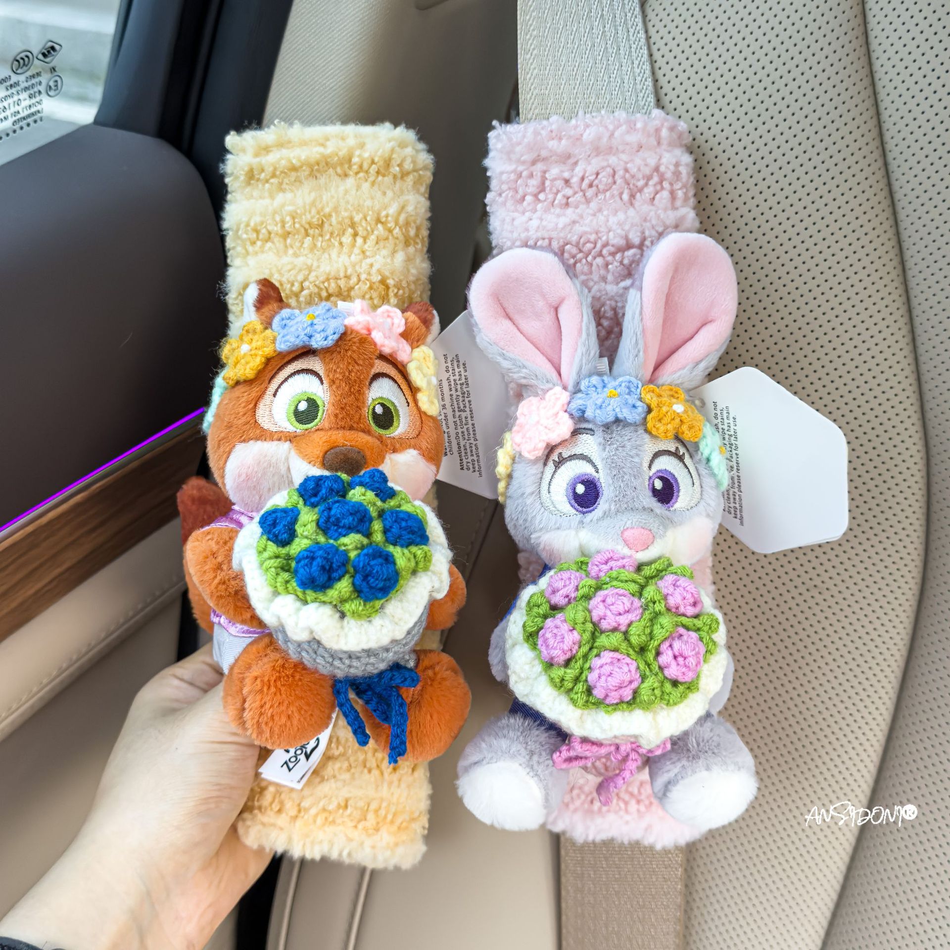 Zootopia Judy Nick Bouquet Car Seatbelt Shoulder Pad Car Seatbelt Cover Car Interior Decoration