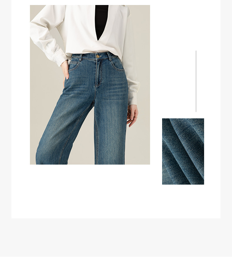 Quần jean ống đứng cạp cao Xinge chất Tencel mềm rủ, gấu gập cho nữ dáng nhỏ — Xanh đá quý chi tiết 2