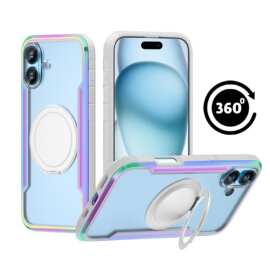 适用iPhone16手机壳360°旋转支架苹果16Pro Max透明保护套防摔壳