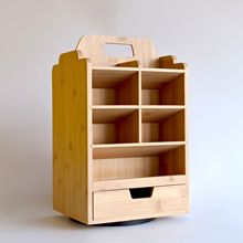 跨境定制木质笔筒手提马克笔木架创意旋转艺术用品储存架收纳盒