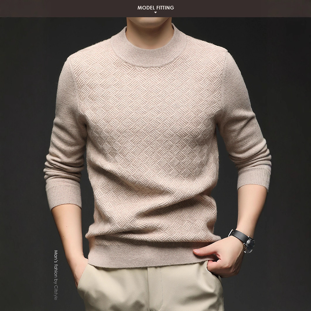 Jacquard de diamante suéter otoño y invierno camiseta de punto nuevo hombre casual de manga larga con camiseta de lana