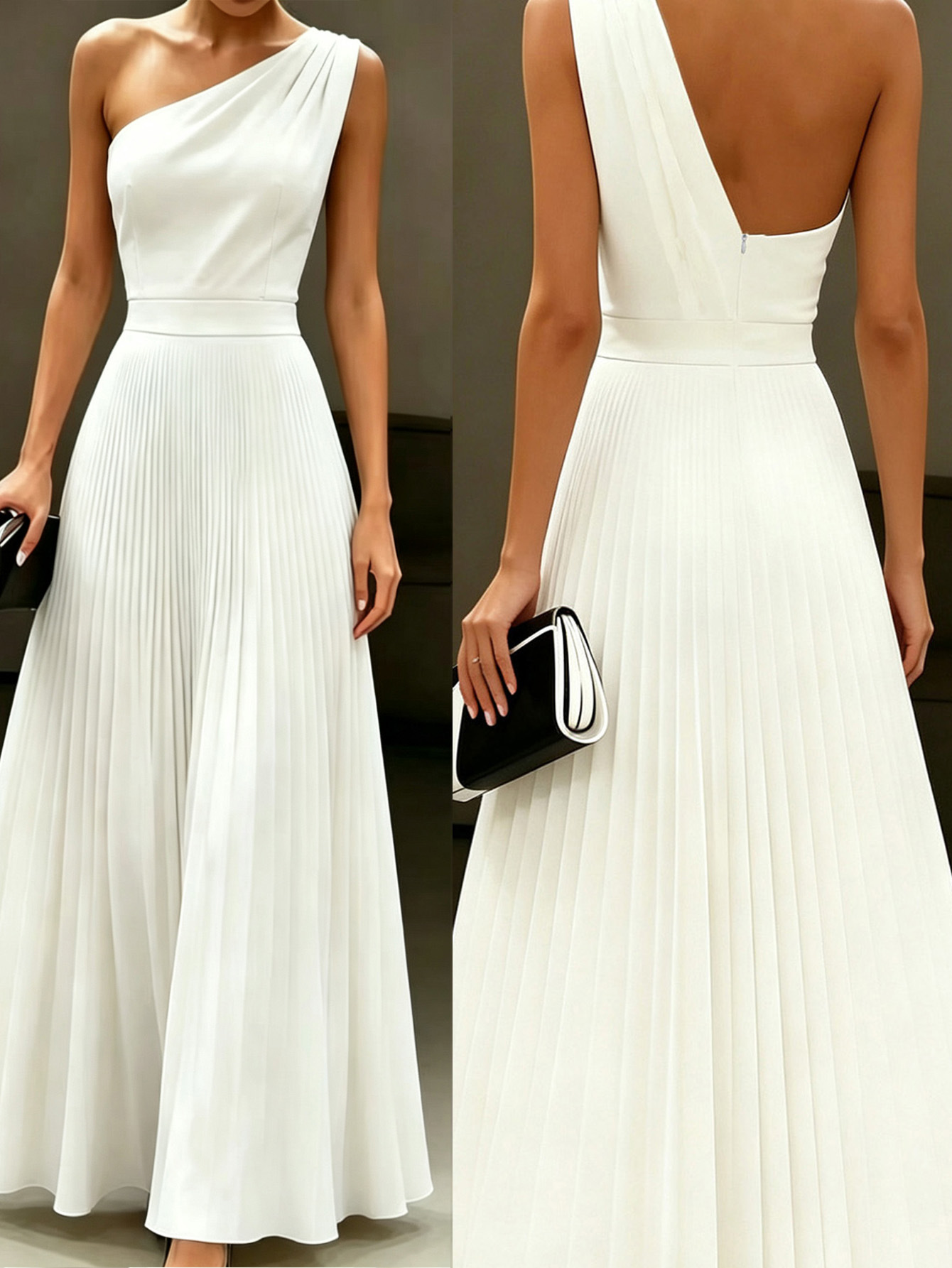 2026 nuevo vestido blanco largo de un hombro elegante vestido sin mangas vestido de dama de honor vestido de boda image 1