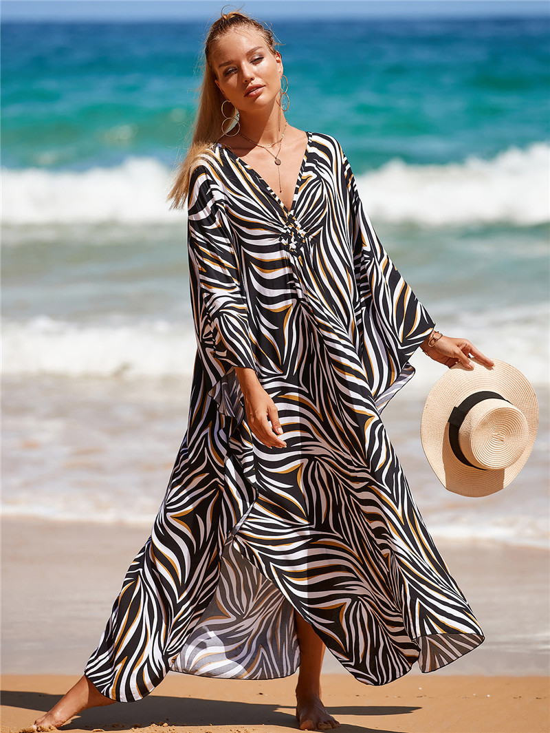 224g Weight Sunscreen Shirt Outerwear Type 3/4 Length Sleeve Sleeve Length Polyester Fabric Type Long Top Length V Neck Neckline Printing, Leopard Pattern Spring&Summer Season Women's Gender Vacation, Beach Style Women's Printing Leopard Vacation Beach Cover Ups 76