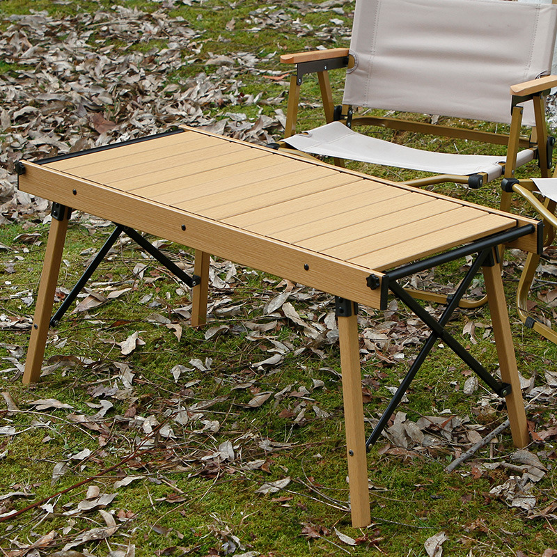 IGT al aire libre mesa de camping ligero marco grano de madera de aleación de aluminio multifuncional mesa plegable picnic portátil mesa de rollo de huevo