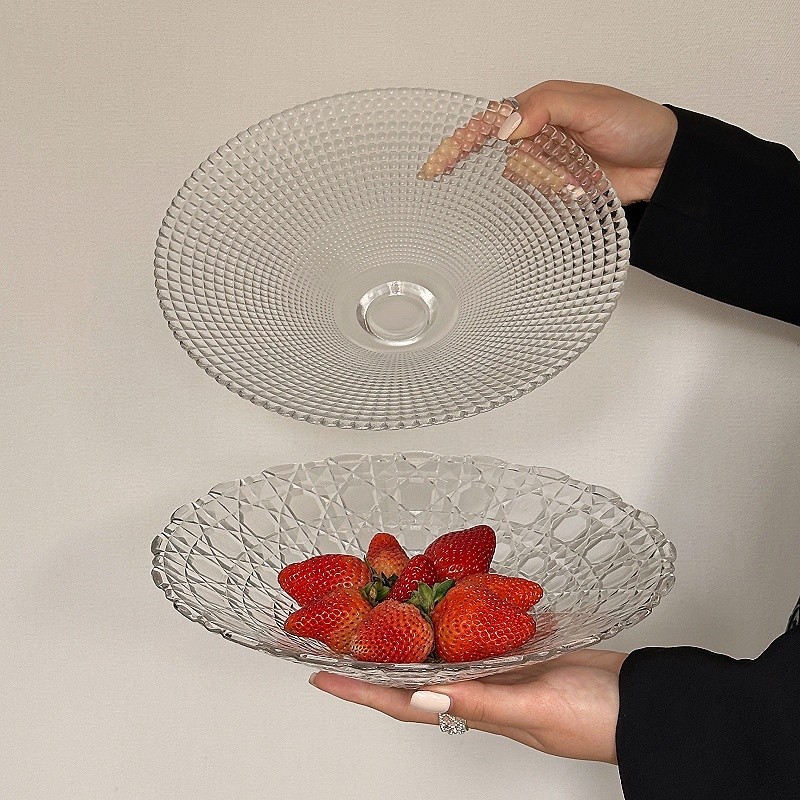 Plato de frutas de vidrio de lujo, mesa de té de sala de estar, plato de dulces de recepción de alta calidad, plato de frutas secas, nueces, bocadillos