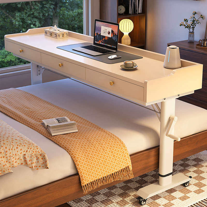 Lazy Person's Cross-Bed Table, Removable and Liftable Bed Desk with Drawer, Study Table, Small Solid Wood Bedside Table
