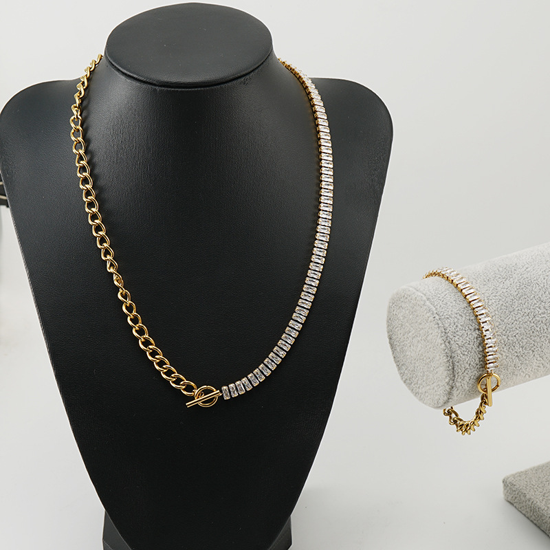18K Gold Plated Plating Material 304 Stainless Steel Pendant Material Rhinestones Inlay Material Fashion Geometric 304 Stainless Steel 18K Gold Plated Rhinestones Stainless Steel Bracelets In Bulk