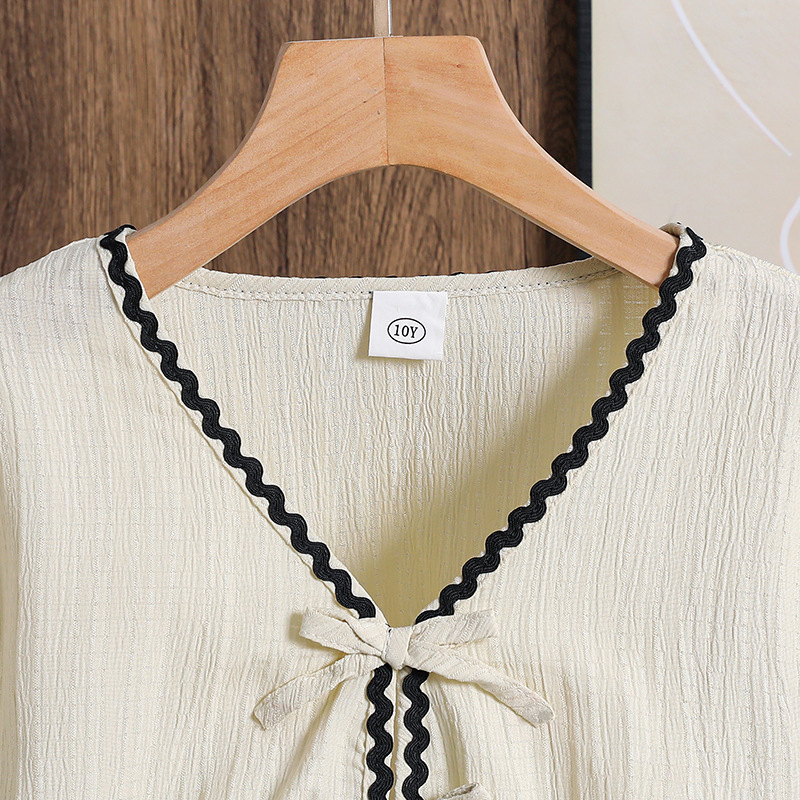 Mädchen Langarmshirt Mit Schleife Und Spitzenrock Herbst Set_voghion.com