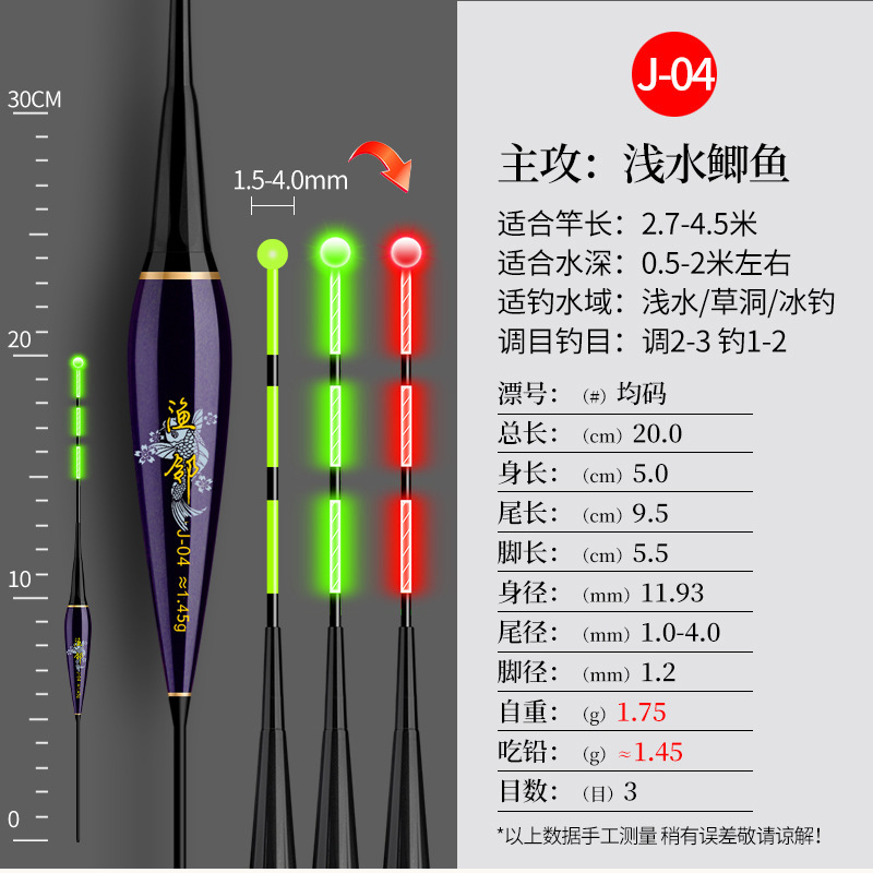 浅水ショートフロートバイトフック、昼夜変色、電子発光フロート、高感度草穴ライトマウスフナと鯉のフロート|undefined