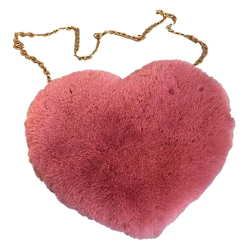 Moda amor bolsa melocotón corazón bolsa mujer cadena mensajero bolsa felpa hombro peludo bolso moneda monedero Día de San Valentín