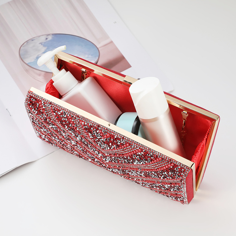 Large capacity diamond studded women's evening bag simple and fashionable rhinestone hand held evening bag_voghion.com