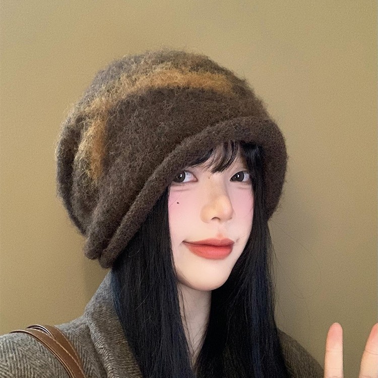 秋冬季帽子女款韩系时尚百搭针织帽大头围蝴蝶结堆堆帽保暖毛线帽|undefined