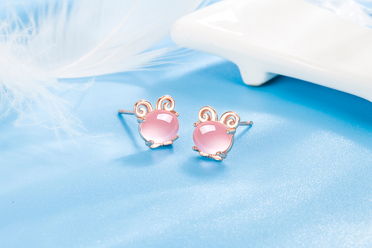 Fashion Cat Copper Ear Studs Inlay Natural Stone Copper Earrings 1 Pair