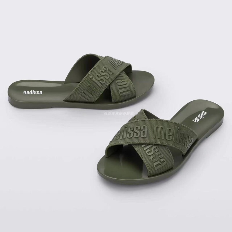 Summer new comfortable all-match Melisa letter cross strap flat slippers women's beach shoes