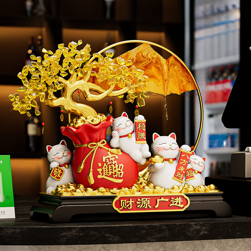 新中式发财树招财猫摆件开业礼物客厅店铺前台装饰品乔迁新居礼品|undefined