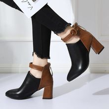 35-44码 大码女鞋41粗跟短靴女士41英伦百搭尖皮靴头高跟马丁靴43