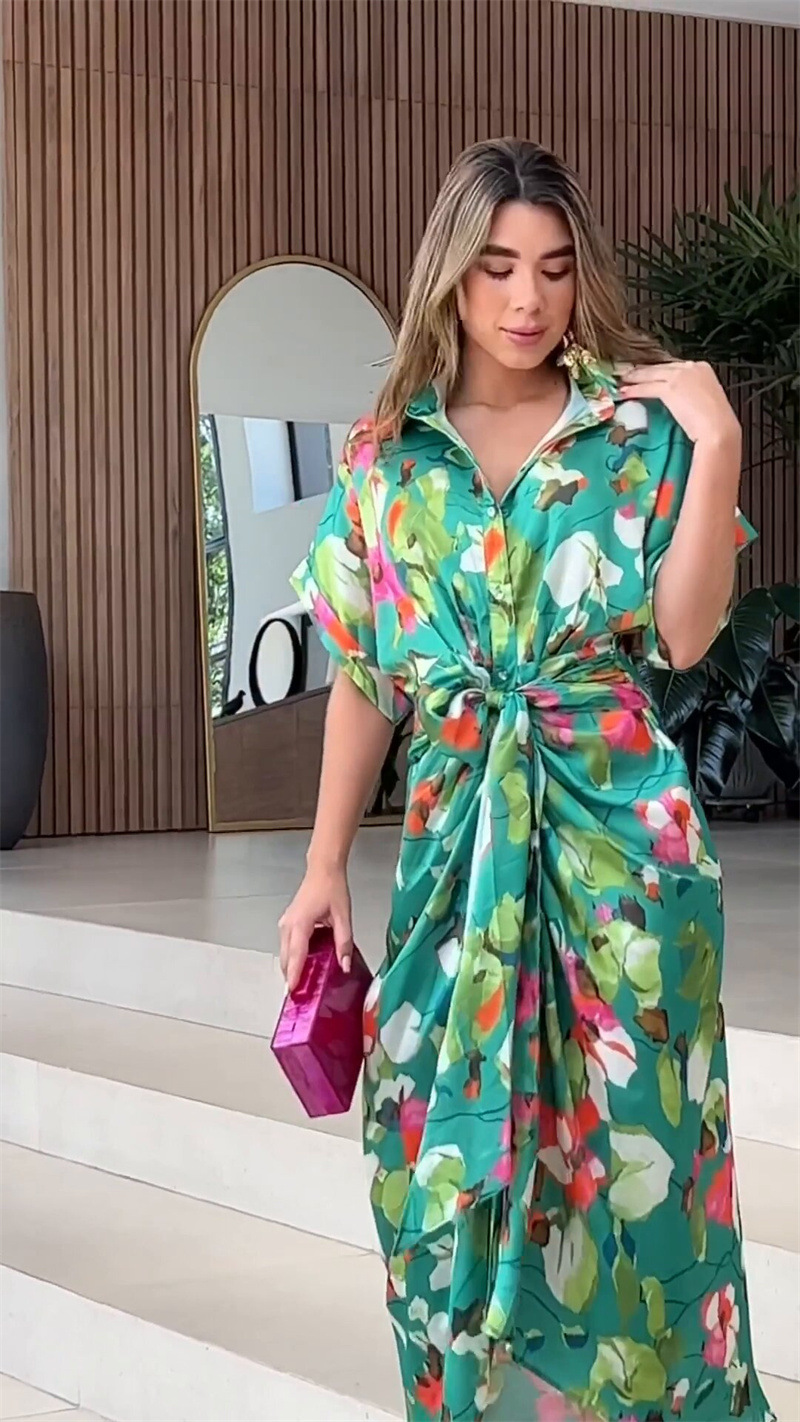 Women's Regular Dress Elegant Shirt Collar Printing Short Sleeve Flower Maxi Long Dress Daily display picture 2