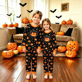 26童装睡衣套装南瓜灯夜色欧美全身3D印花长袖长裤TEMUHalloween